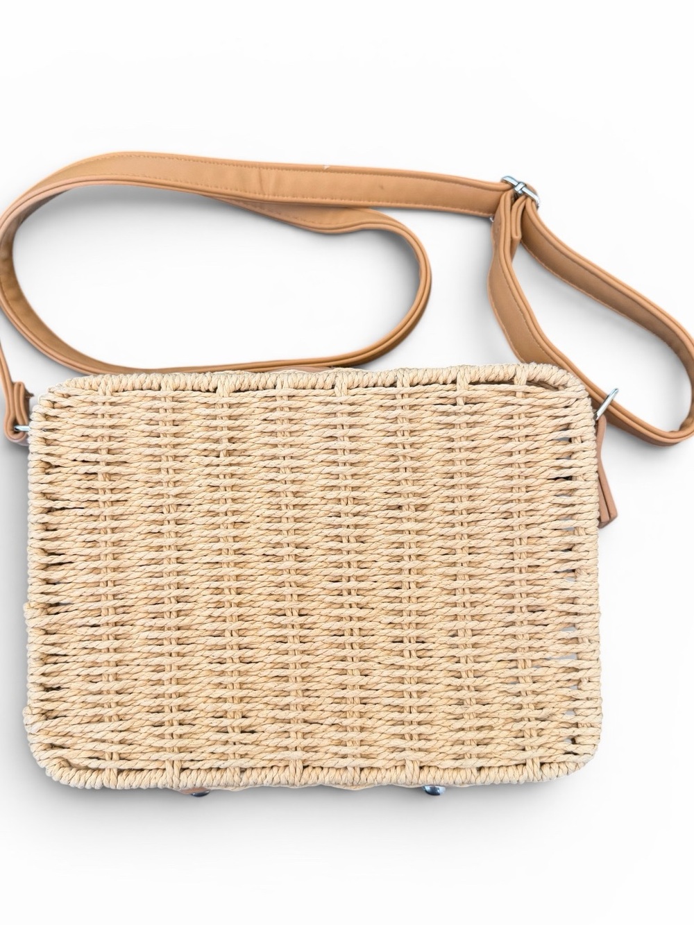 Woven Straw Crossbody Bag with Tan Square - Picture 2 of 3